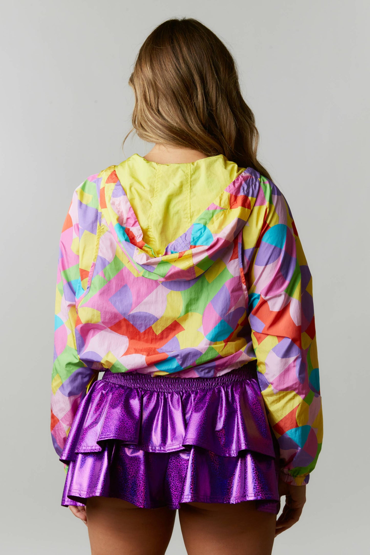 Multicolor Geo Print Cropped Sporty Jacket