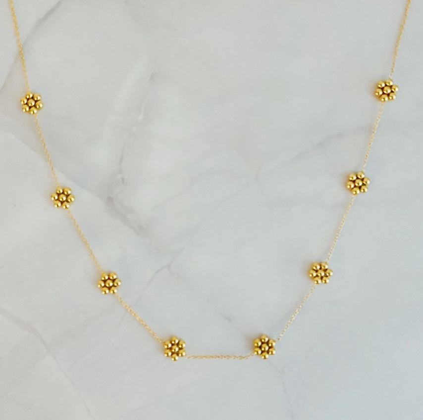 Golden Bead Flower Necklace