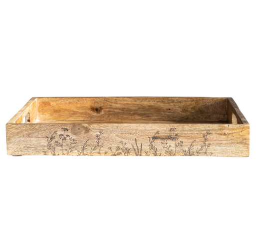 Decorative Mango Wood Tray with Handles