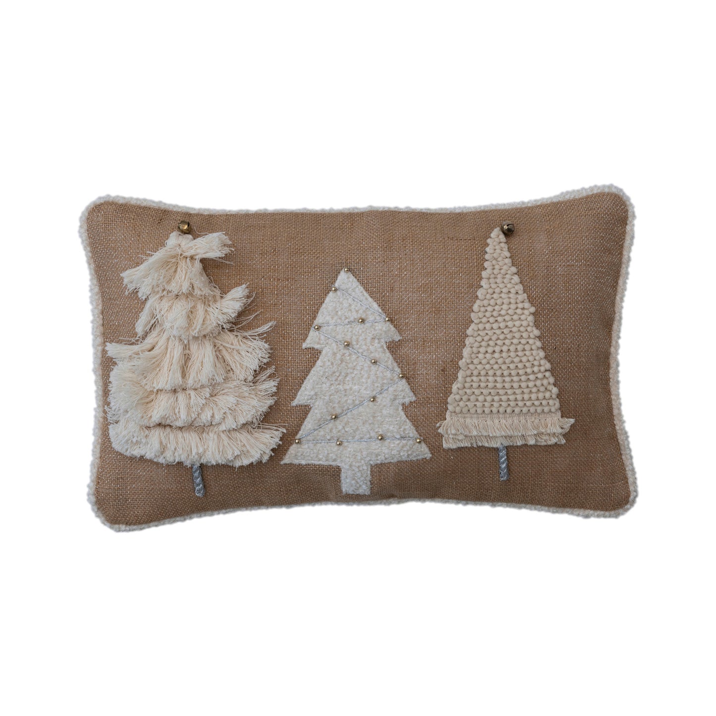 Jute & Cotton Lumbar Pillow with Appliqued & Embroidered Trees