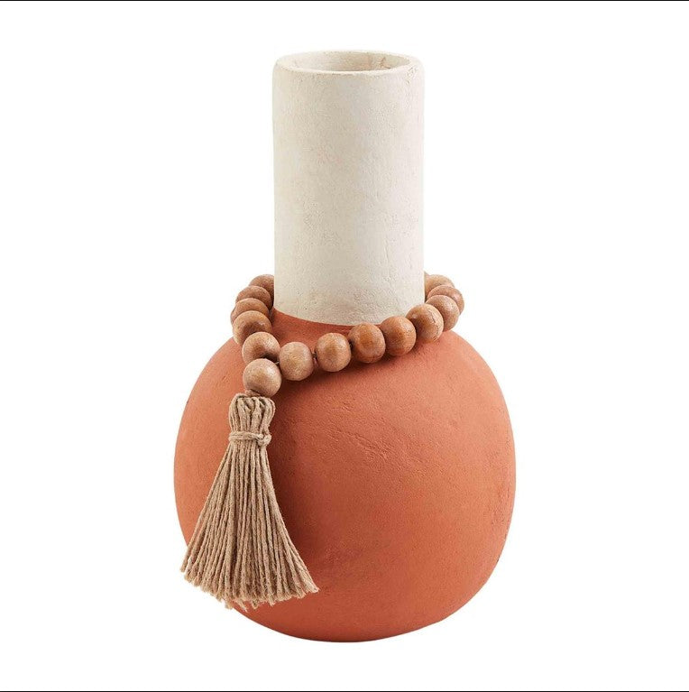 Orange Painted Mache Bead Vase