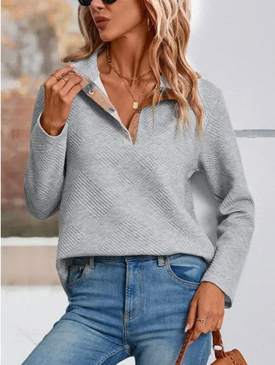 Grey Buttoned Quilted Sweatshirt