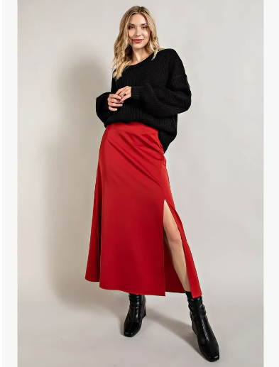 Satin Flared Skirts with Side Slit