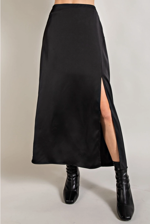 Satin Flared Skirts with Side Slit