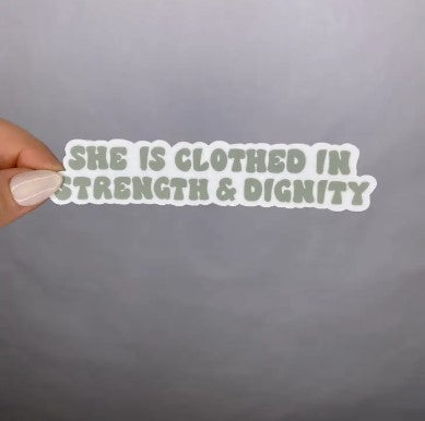 She is Clothed in Strength Clear Christian Sticker