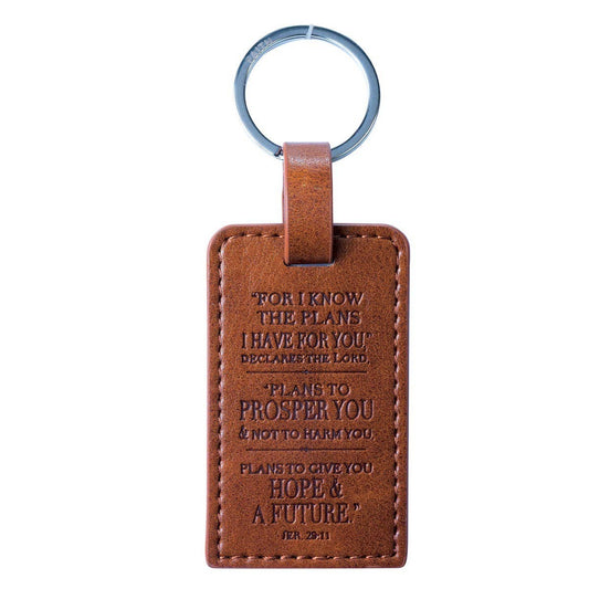 I Know the Plans Brown Faux Leather Key Ring -  Jeremiah 29: