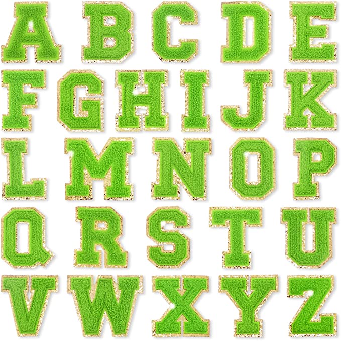 neon green letter patches
