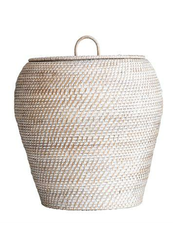Natural Rattan Baskets w/ Lid, Whitewashed