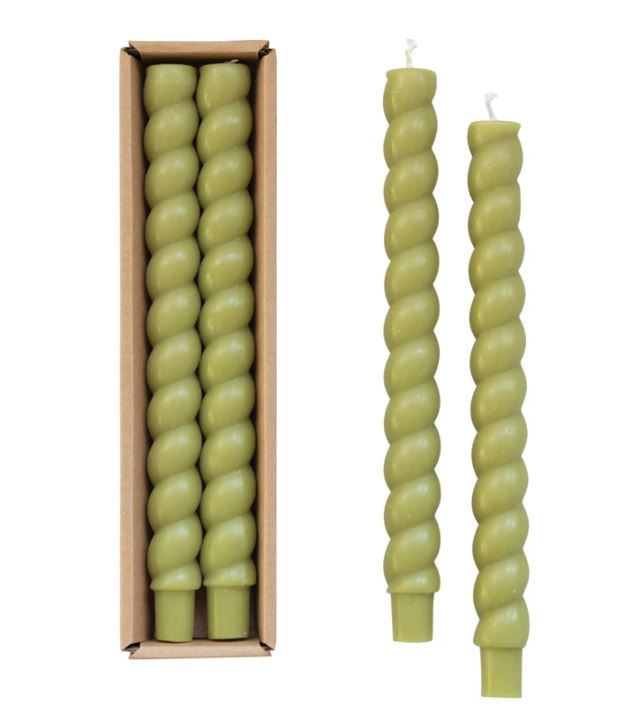 twisted green taper candle