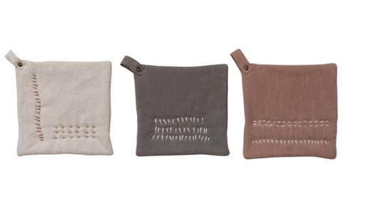 Hand-Embroidered Cotton Slub Pot Holders