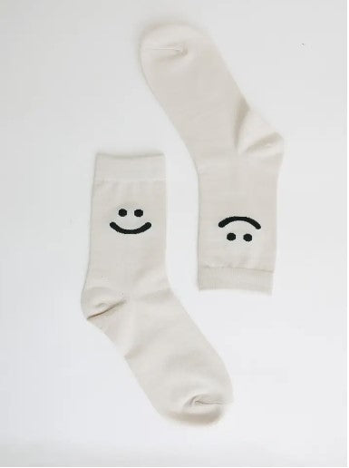 ivory Smiley Face Crew Socks