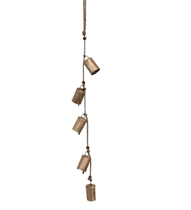 Hanging Metal Bells with Wood Beads and jute Rope