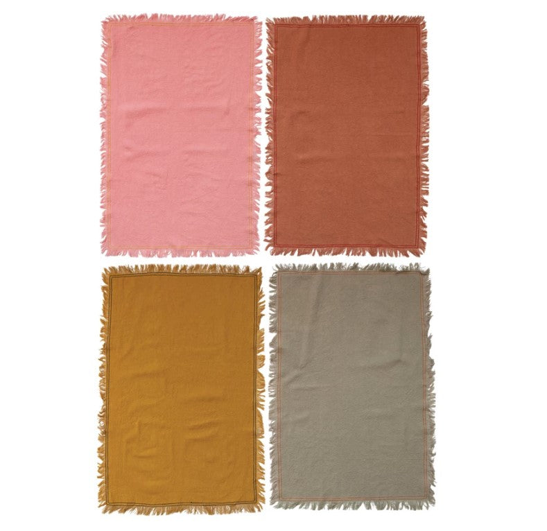 Set of 4 Woven Cotton w/ Fringe Tea Towels